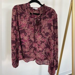 Evereve Magenta Floral Blouse with neck tie